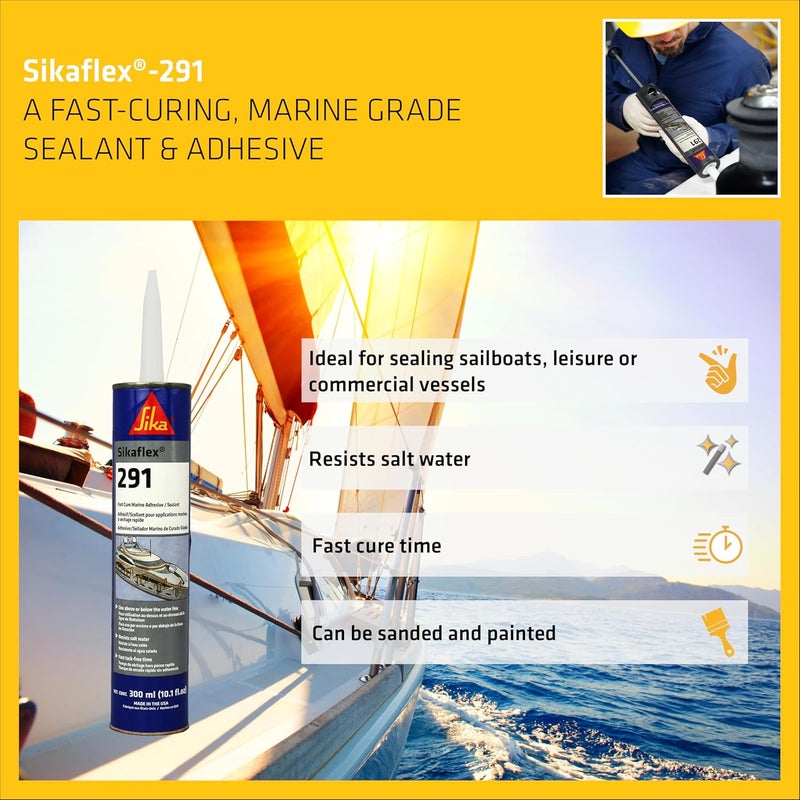 SIKA سيكافليكس-291، أسود، لاصق ومادة مانعة للتسرب سريعة الشفاء للبحرية، بولي يوريثان للقوارب، مقاوم للماء، قابل للدهان، 10.1 أونصة سائلة كارتريدج - Image 3